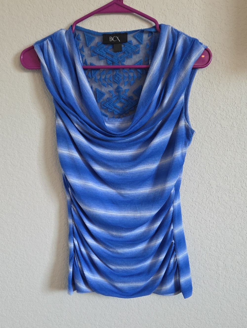BCX Vintage Y2K Blue Striped Ruched Cowl Neck Tank Top Med